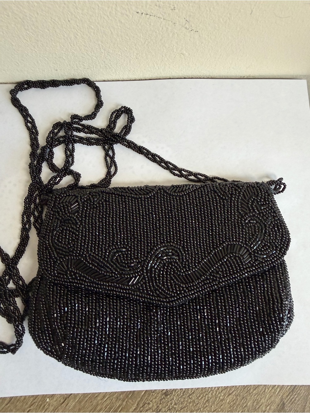 Black Beaded Evening Clutch with Braided Strap - Picture 5 of 10